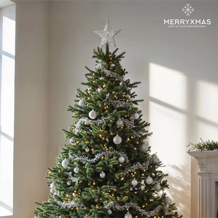 Christbaumspitze Stern - Baumspitze & Tannenbaum Aufstecker für Tannenbaum & Weihnachtsbaum zu Weihnachten (Silber)