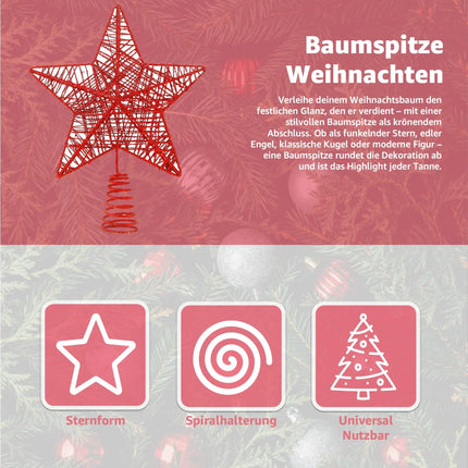 Christbaumspitze Stern - Baumspitze & Tannenbaum Aufstecker für Weihnachten (rot)