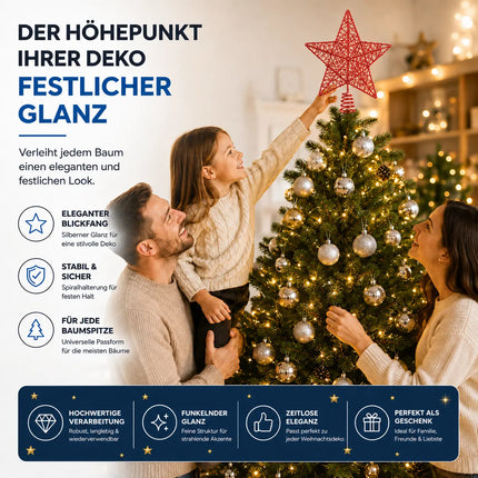 Christbaumspitze Stern - Baumspitze & Tannenbaum Aufstecker für Weihnachten (rot)