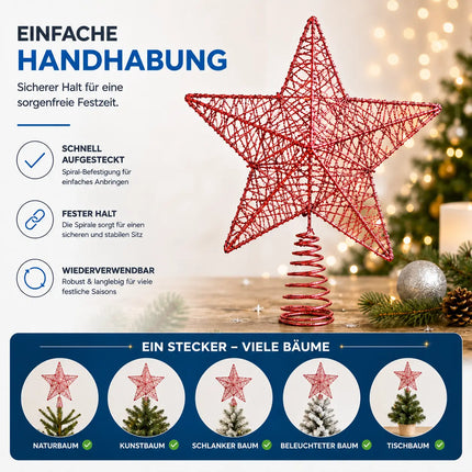 Christbaumspitze Stern - Baumspitze & Tannenbaum Aufstecker für Weihnachten (rot)