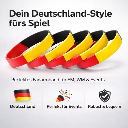 Deutschland Fanarmband Schwarz Rot Gold – Silikon Armband Fanartikel zur Weltmeisterschaft 2026 WM