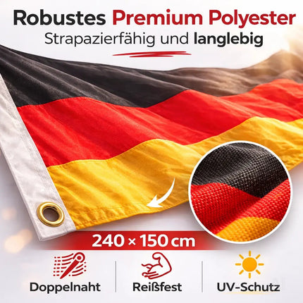 Deutschland Flagge XXL 450x190 cm – EXTRA Große WM 2026 Fahne Fanartikel mit Metallösen – Detailansicht 3
