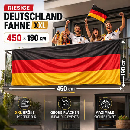 Deutschland Flagge XXL 450x190 cm – EXTRA Große WM 2026 Fahne Fanartikel mit Metallösen – Detailansicht 4