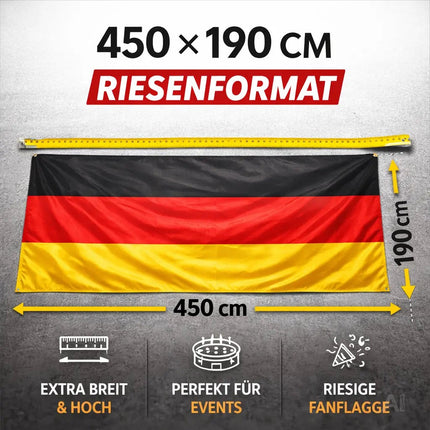 Deutschland Flagge XXL 450x190 cm – EXTRA Große WM 2026 Fahne Fanartikel mit Metallösen – Detailansicht 6
