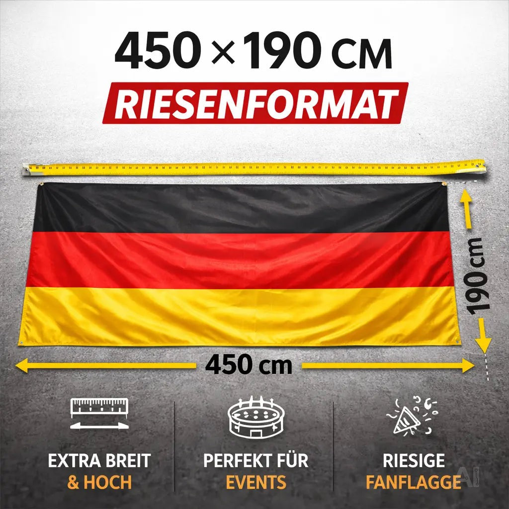 Deutschland Flagge XXL 450x190 cm – EXTRA Große WM 2026 Fahne Fanartikel mit Metallösen – Detailansicht 6
