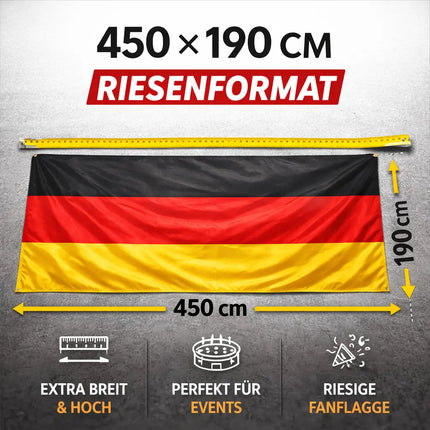 Deutschland Flagge XXL 450x190 cm – EXTRA Große WM 2026 Fahne Fanartikel mit Metallösen Weltmeisterschaft