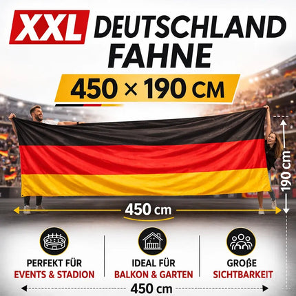 Deutschland Flagge XXL 450x190 cm – EXTRA Große WM 2026 Fahne Fanartikel mit Metallösen – Detailansicht 9