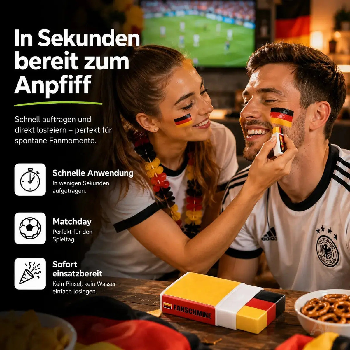 Deutschland Schminkstift WM 2026 – Schminkfarben Rot Schwarz Gelb für Damen & Herren Fußball – Detailansicht 2