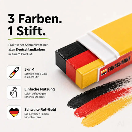 Deutschland Schminkstift WM 2026 – Schminkfarben Rot Schwarz Gelb für Damen & Herren Fußball – Detailansicht 3