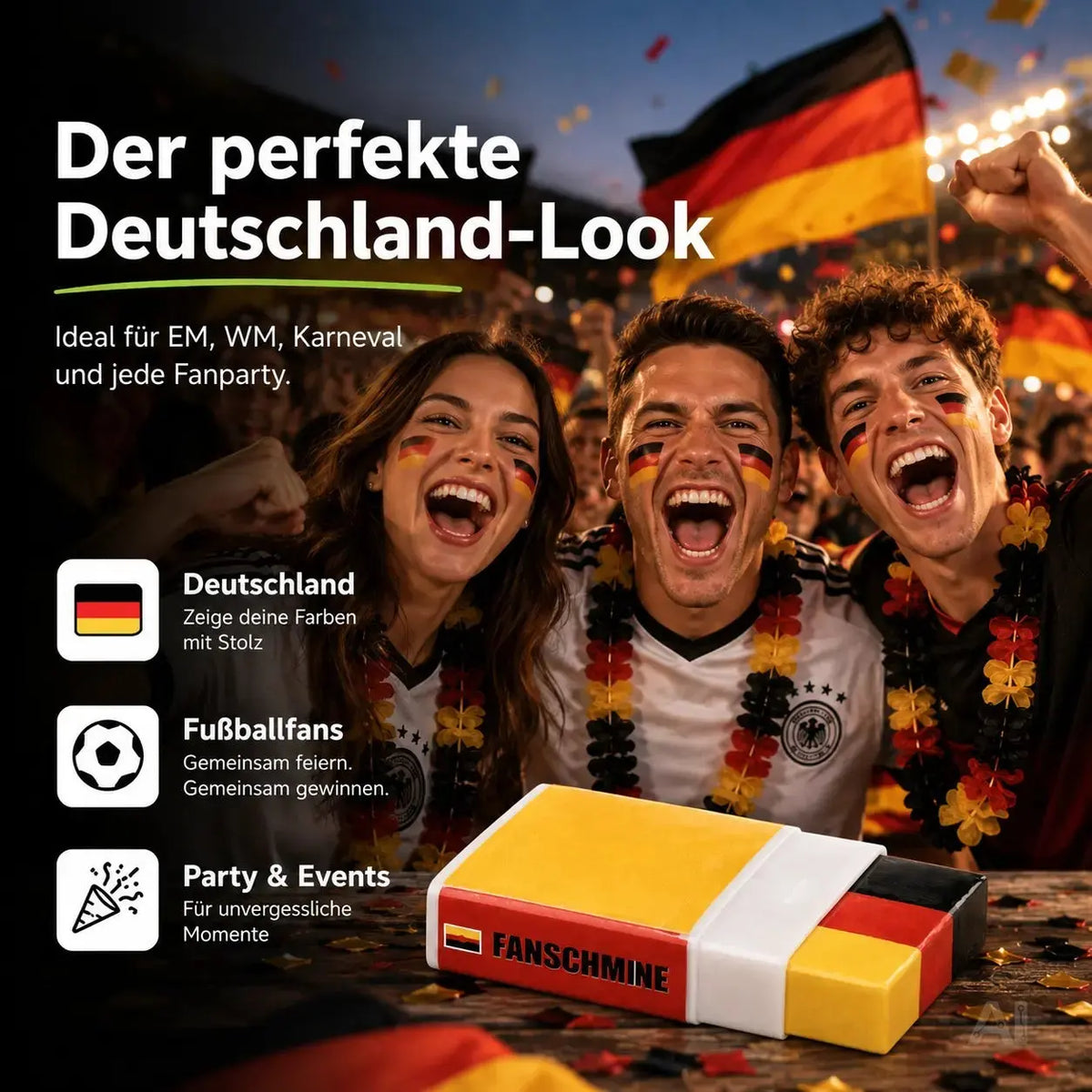 Deutschland Schminkstift WM 2026 – Schminkfarben Rot Schwarz Gelb für Damen & Herren Fußball – Detailansicht 6