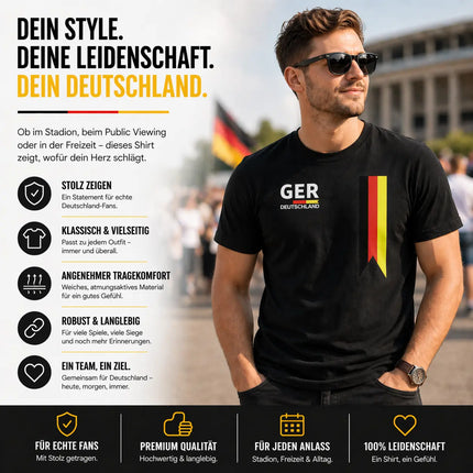 Deutschland T-Shirt WM 2026 – Fußball Weltmeisterschaft 2026 Shirt mit Flagge, WM Fan Shirt Deutschland, WM 2026 Outfit (Schwarz)