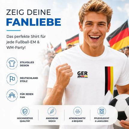Deutschland T-Shirt WM 2026 – Fußball Weltmeisterschaft 2026 Shirt mit Flagge, WM Fan Shirt Deutschland, WM 2026 Outfit (Weiß)
