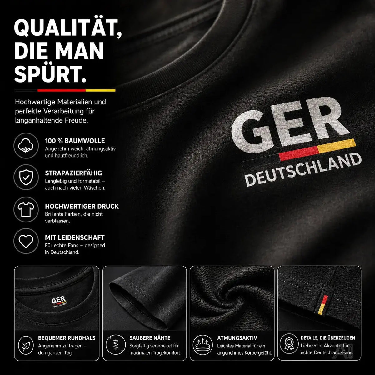 Deutschland Trikot schwarz WM 2026 - T-Shirt Herren & Damen - Weltmeisterschaft Shirt mit Flagge – Detailansicht 3