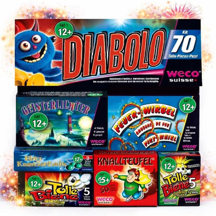 Diabolo XXL Set 70 Teile – Jugendspaß und Tischartikel Kat. F1 für Partys, Silvester und Jugendliche & Kinder 2026 - Jugendfeuerwerk