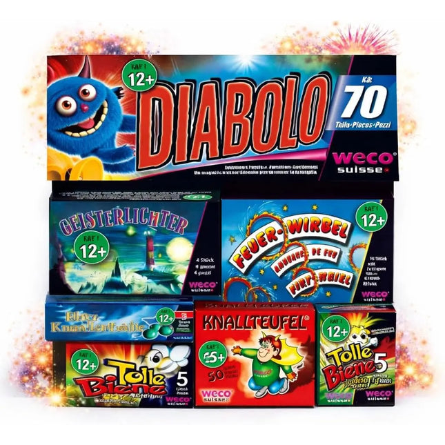 Diabolo XXL Set 70 Teile – Jugendspaß und Tischartikel Kat. F1 für Partys, Silvester und Jugendliche & Kinder 2026 - Jugendfeuerwerk