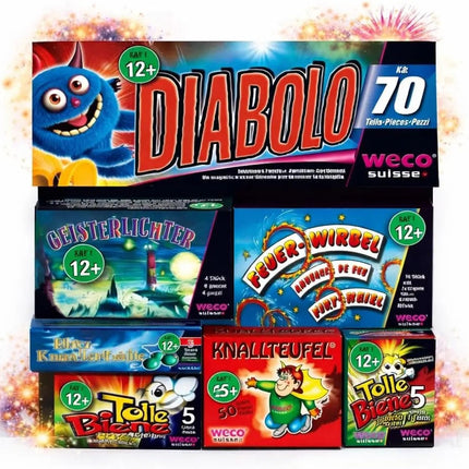 Diabolo XXL Set 70 Teile – Jugendspaß und Tischartikel Kat. F1 für Partys, Silvester und Jugendliche & Kinder 2026 - Jugendfeuerwerk