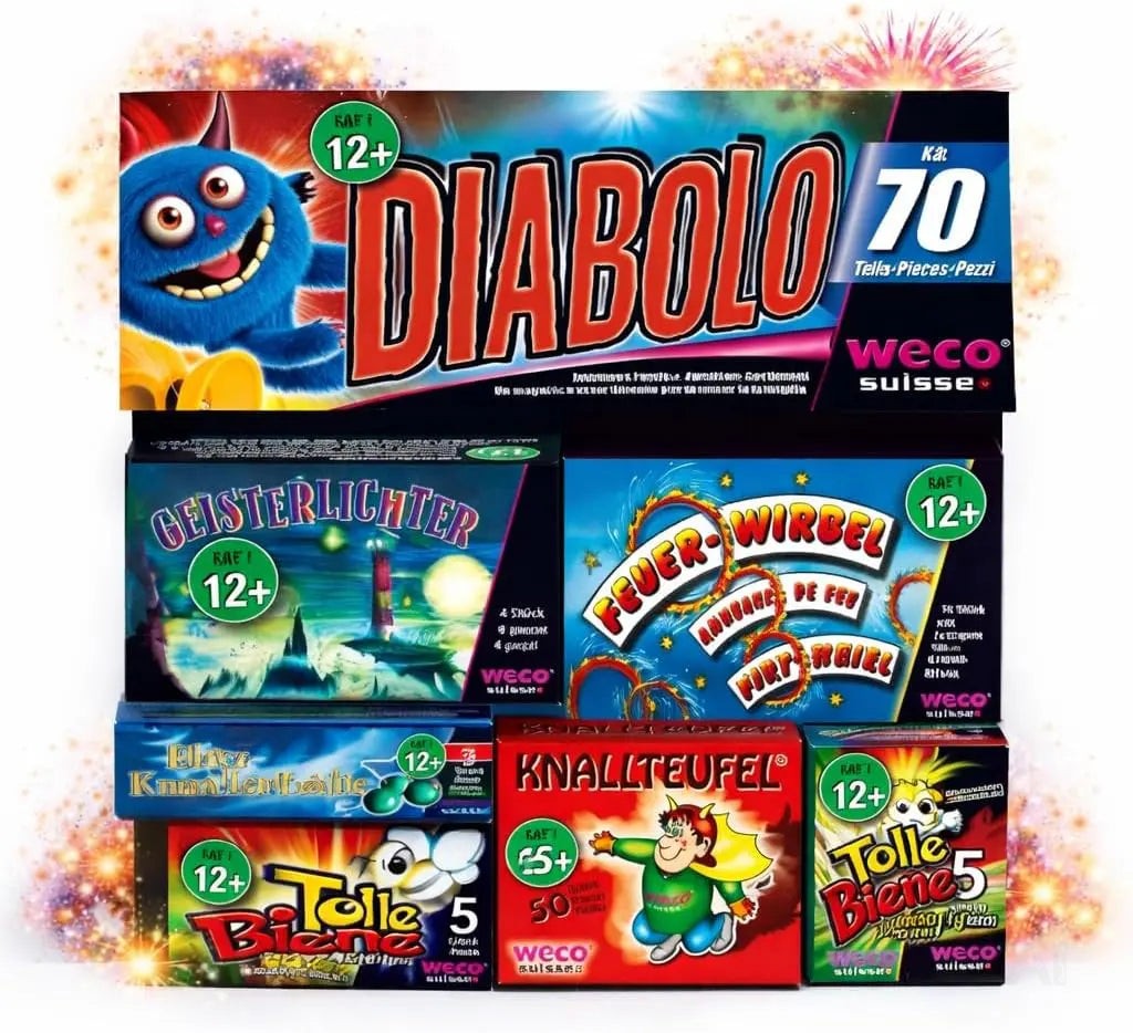 Diabolo XXL Set 70 Teile – Jugendspaß und Tischartikel Kat. F1 für Partys, Silvester und Jugendliche & Kinder 2026 - Jugendfeuerwerk