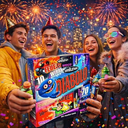 Diabolo XXL Set 70 Teile – Jugendspaß und Tischartikel Kat. F1 für Partys, Silvester und Jugendliche & Kinder 2026 - Jugendfeuerwerk