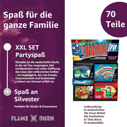 Diabolo XXL Set 70 Teile – Jugendspaß und Tischartikel Kat. F1 für Partys, Silvester und Jugendliche & Kinder 2026 - Jugendfeuerwerk