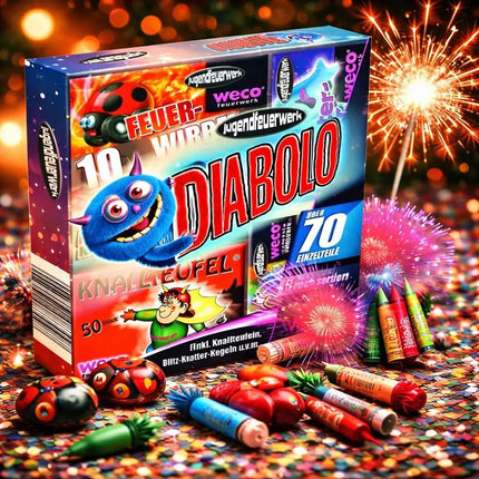 Diabolo XXL Set 70 Teile – Jugendspaß und Tischartikel Kat. F1 für Partys, Silvester und Jugendliche & Kinder 2026 - Jugendfeuerwerk
