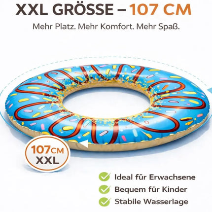 Donut Schwimmring aufblasbar Ø 120 cm – Schwimmreifen für Pool, See, Strand & Wasser (Donut Blau)