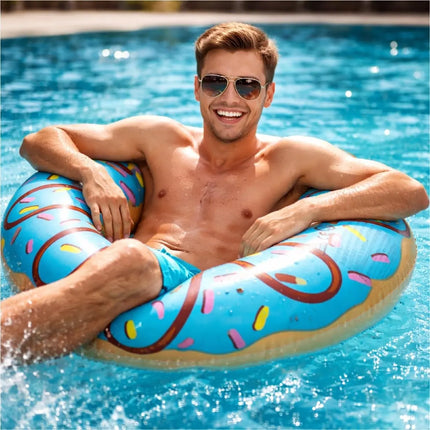 Donut Schwimmring aufblasbar Ø 120 cm – Schwimmreifen für Pool, See, Strand & Wasser (Donut Blau)
