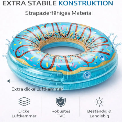 Donut Schwimmring aufblasbar Ø 120 cm – Schwimmreifen für Pool, See, Strand & Wasser (Donut Blau)