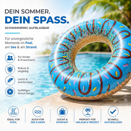 Donut Schwimmring aufblasbar Ø 120 cm – Schwimmreifen für Pool, See, Strand & Wasser (Donut Blau)