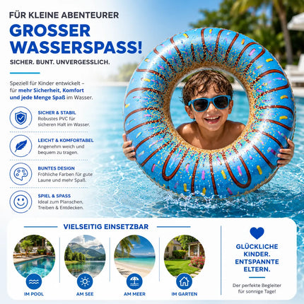 Donut Schwimmring aufblasbar Ø 120 cm – Schwimmreifen für Pool, See, Strand & Wasser (Donut Blau)