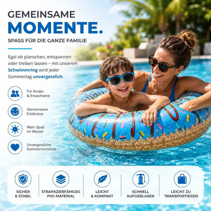 Donut Schwimmring aufblasbar Ø 120 cm – Schwimmreifen für Pool, See, Strand & Wasser – Detailansicht 2