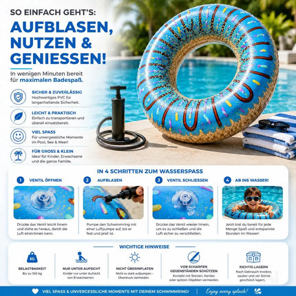 Donut Schwimmring aufblasbar Ø 120 cm – Schwimmreifen für Pool, See, Strand & Wasser – Detailansicht 10