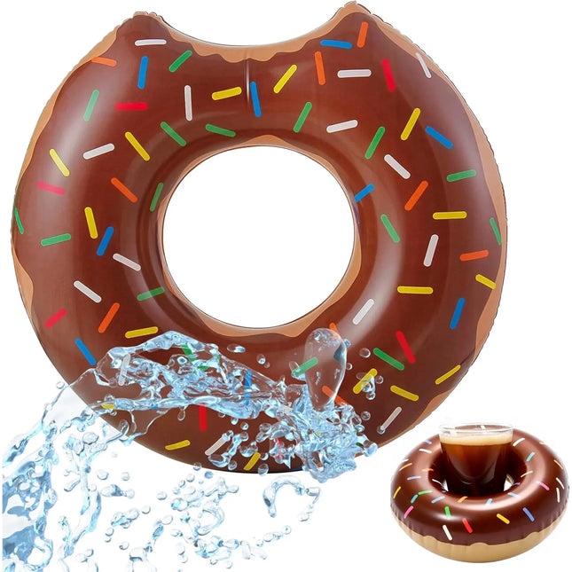 Donut Schwimmring aufblasbar Ø 120 cm – Schwimmreifen für Pool, See, Strand & Wasser (Donut Braun)