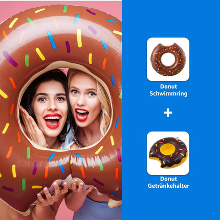 Donut Schwimmring aufblasbar Ø 120 cm – Schwimmreifen für Pool, See, Strand & Wasser (Donut Braun)