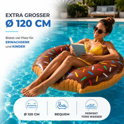 Donut Schwimmring aufblasbar Ø 120 cm – Schwimmreifen für Pool, See, Strand & Wasser (Donut Braun)