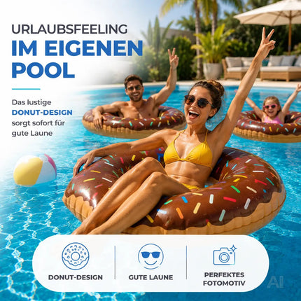 Donut Schwimmring aufblasbar Ø 120 cm – Schwimmreifen für Pool, See, Strand & Wasser (Donut Braun)