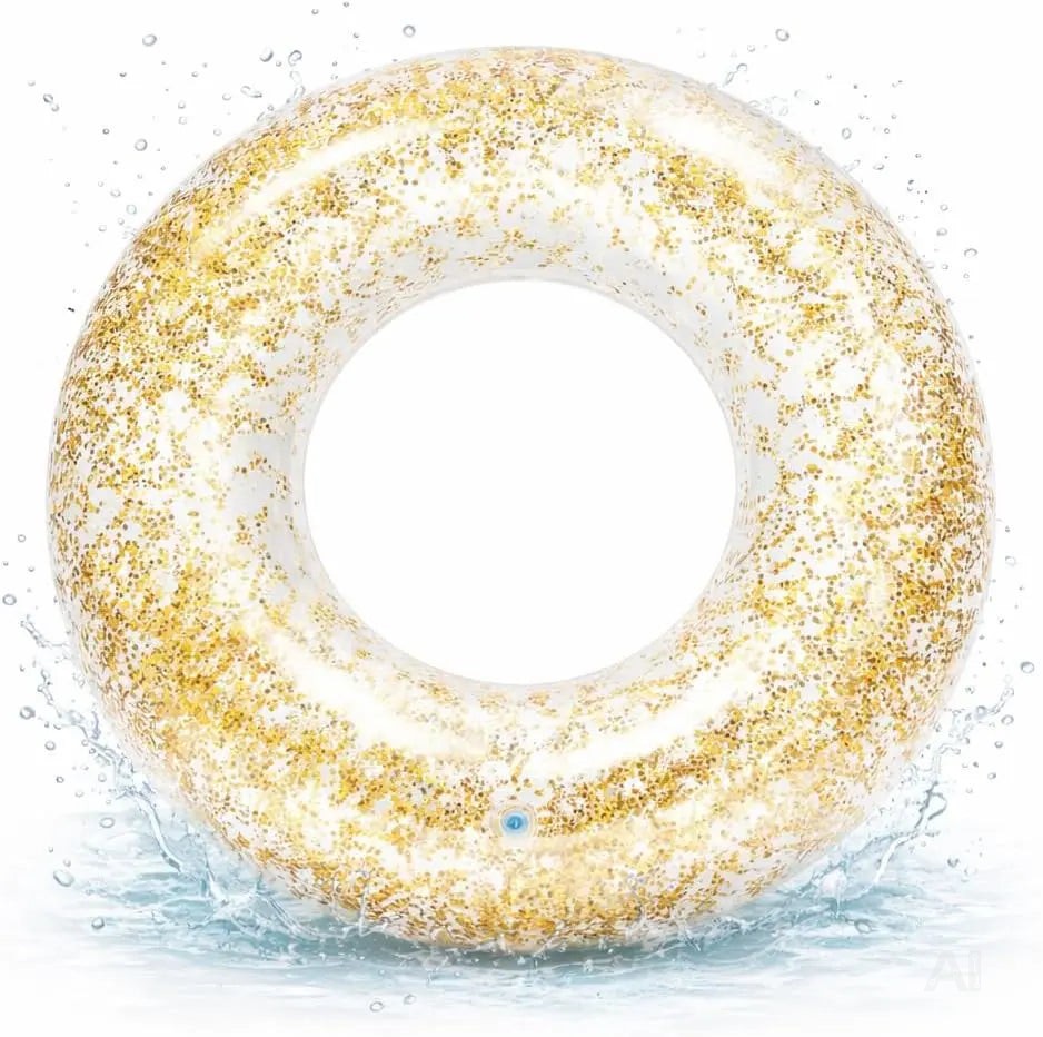 Donut Schwimmring aufblasbar Ø 120 cm – Schwimmreifen für Pool, See, Strand & Wasser (Donut Glitzer)
