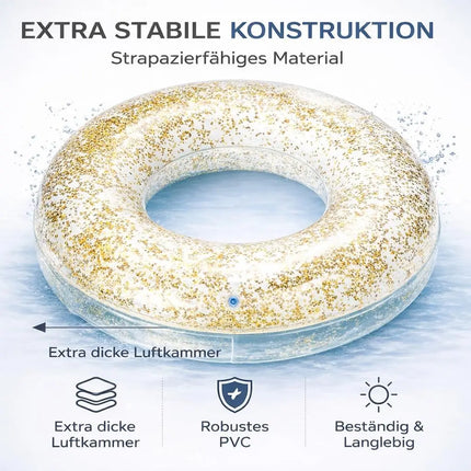 Donut Schwimmring aufblasbar Ø 120 cm – Schwimmreifen für Pool, See, Strand & Wasser (Donut Glitzer)