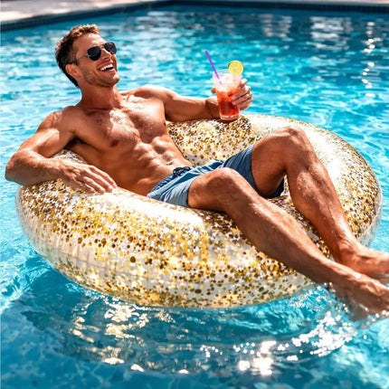 Donut Schwimmring aufblasbar Ø 120 cm – Schwimmreifen für Pool, See, Strand & Wasser (Donut Glitzer)