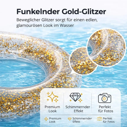 Donut Schwimmring aufblasbar Ø 120 cm – Schwimmreifen für Pool, See, Strand & Wasser (Donut Glitzer)