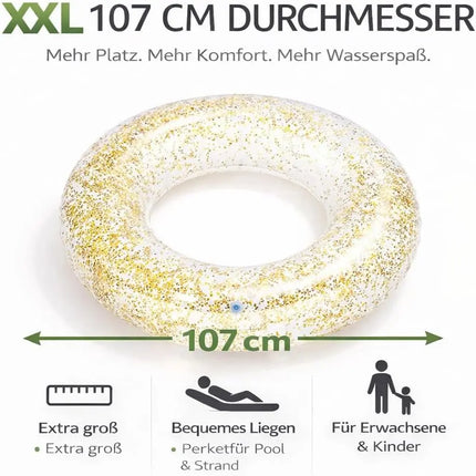 Donut Schwimmring aufblasbar Ø 120 cm – Schwimmreifen für Pool, See, Strand & Wasser (Donut Glitzer)
