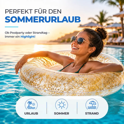 Donut Schwimmring aufblasbar Ø 120 cm – Schwimmreifen für Pool, See, Strand & Wasser (Donut Glitzer)