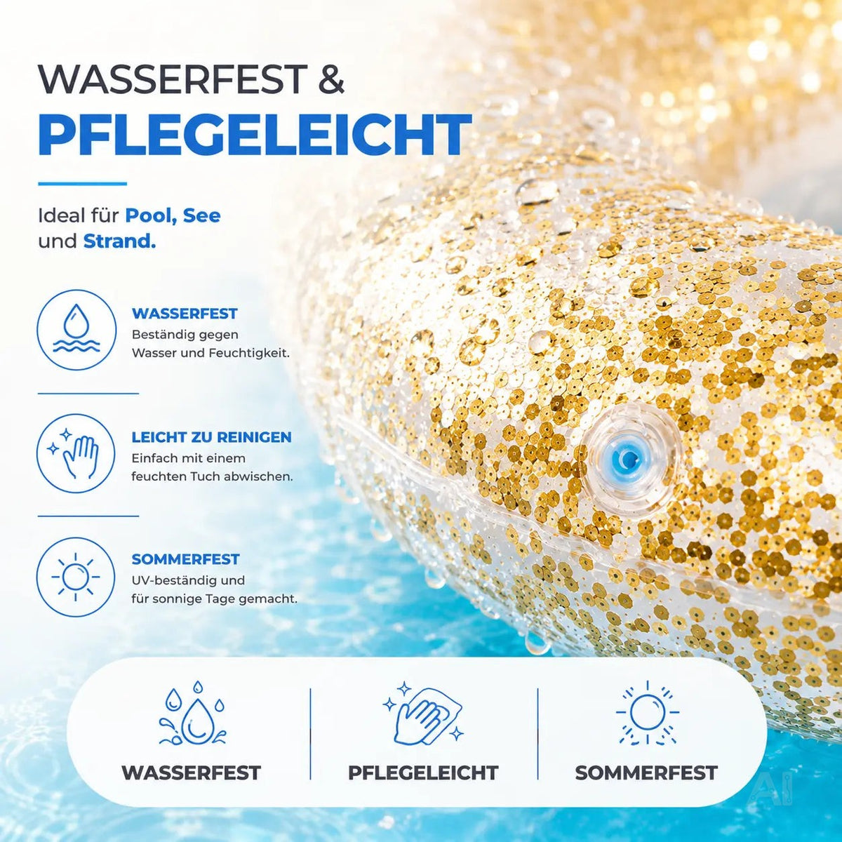 Donut Schwimmring aufblasbar Ø 120 cm – Schwimmreifen für Pool, See, Strand & Wasser – Detailansicht 3