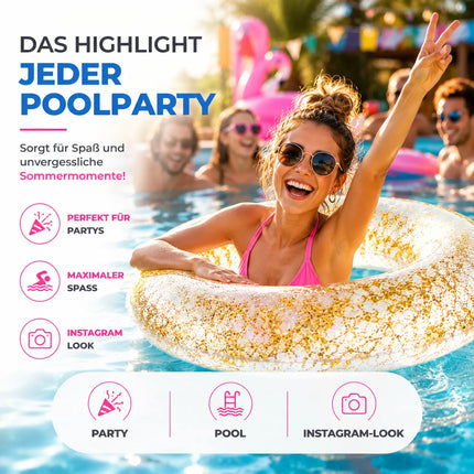 Donut Schwimmring aufblasbar Ø 120 cm – Schwimmreifen für Pool, See, Strand & Wasser (Donut Glitzer)
