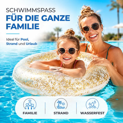 Donut Schwimmring aufblasbar Ø 120 cm – Schwimmreifen für Pool, See, Strand & Wasser (Donut Glitzer)