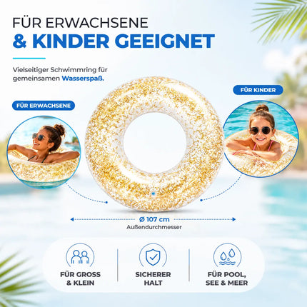 Donut Schwimmring aufblasbar Ø 120 cm – Schwimmreifen für Pool, See, Strand & Wasser (Donut Glitzer)
