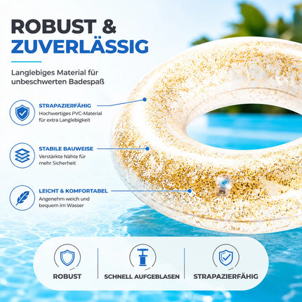 Donut Schwimmring aufblasbar Ø 120 cm – Schwimmreifen für Pool, See, Strand & Wasser (Donut Glitzer)