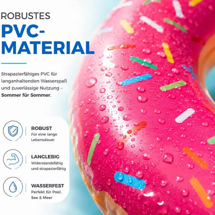 Donut Schwimmring aufblasbar Ø 120 cm – Schwimmreifen für Pool, See, Strand & Wasser (Donut Pink)