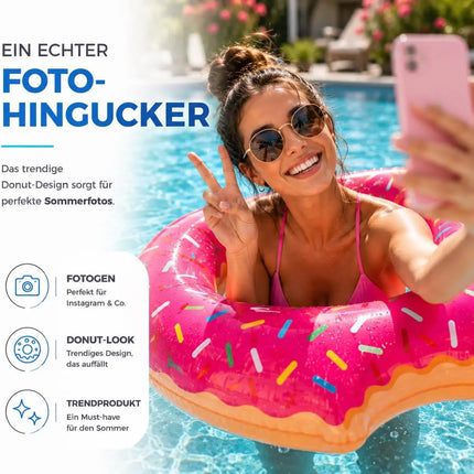 Donut Schwimmring aufblasbar Ø 120 cm – Schwimmreifen für Pool, See, Strand & Wasser (Donut Pink)