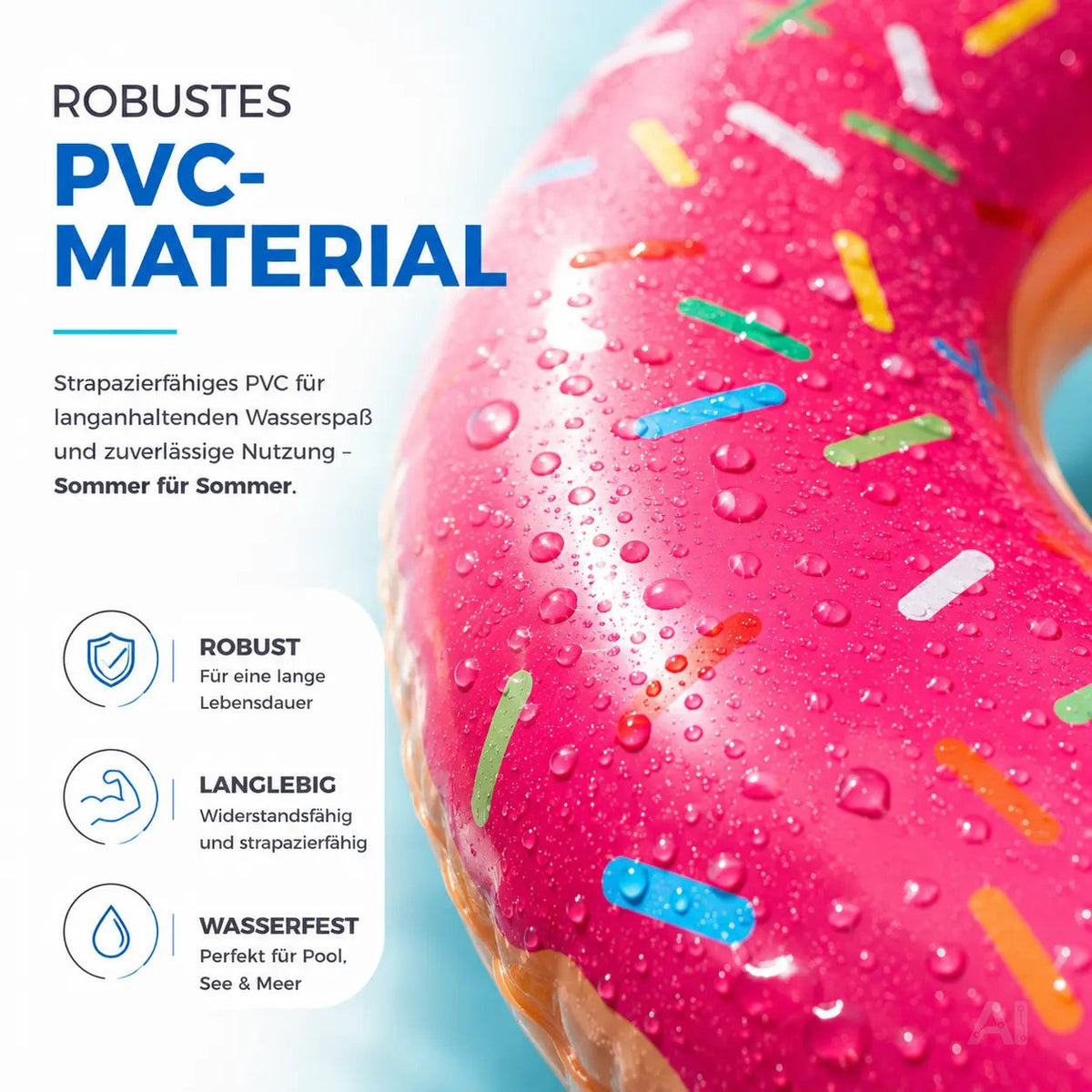 Donut Schwimmring aufblasbar Ø 120 cm – Schwimmreifen für Pool, See, Strand & Wasser – Detailansicht 2