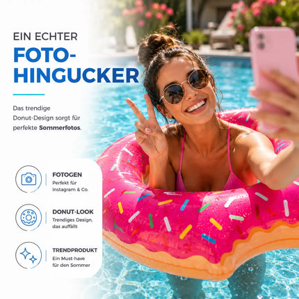 Donut Schwimmring aufblasbar Ø 120 cm – Schwimmreifen für Pool, See, Strand & Wasser (Donut Pink)